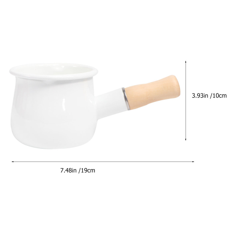 Melk Pot Pan Klei Koken Klassieke Non Stick Mini Koffie Emaille Gietijzeren Nederlandse Oven Met Enkele Houten Handvat: WHITE