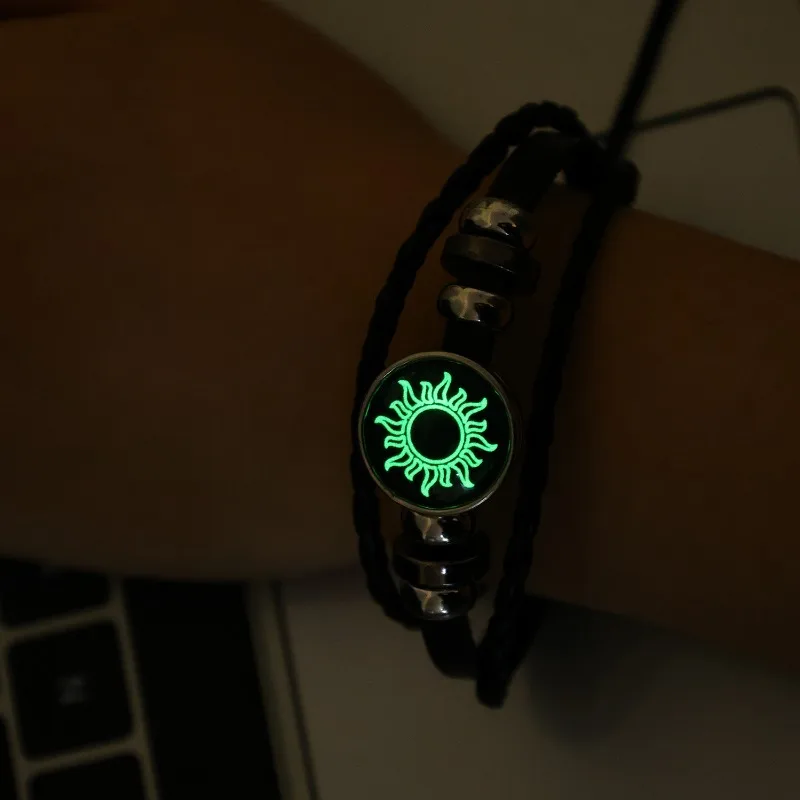 2 pçs luminosa casal amizade pulseira sol e lua ajustável romântico preto trançado pulseiras moda criativa jóias presentes