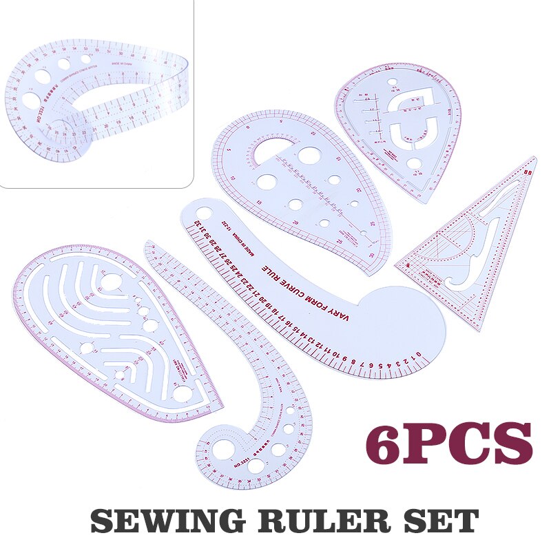 6pcs Sewing Ruler Set Measuring Gauges for Craft DIY Multi-function Quilting Seam Yardstick Sewing Patchwork Drawing Curve Ruler