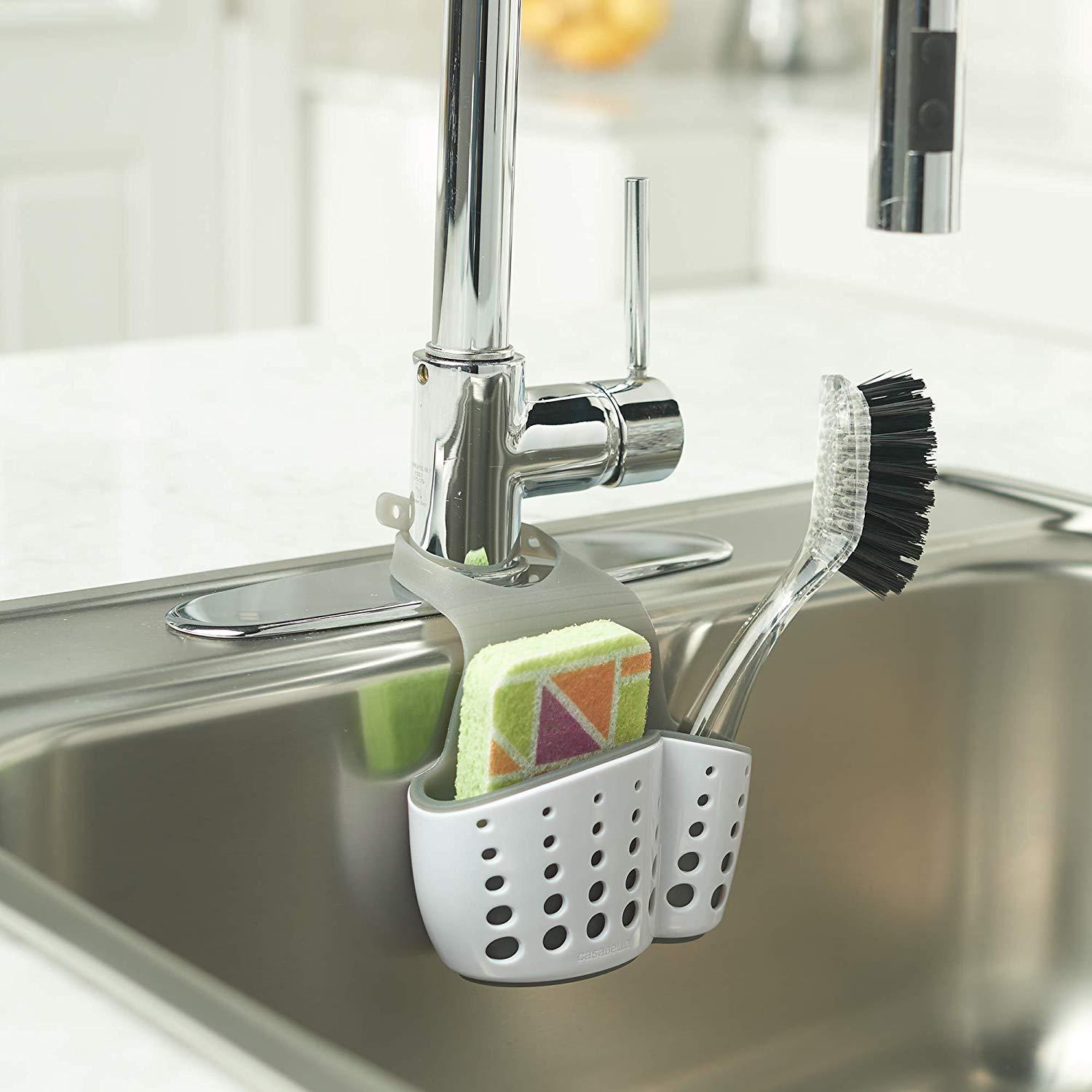 Sponshouder voor de gootsteenkraan aan de zijkant van de keuken, plastic sponshouder voor de gootsteen