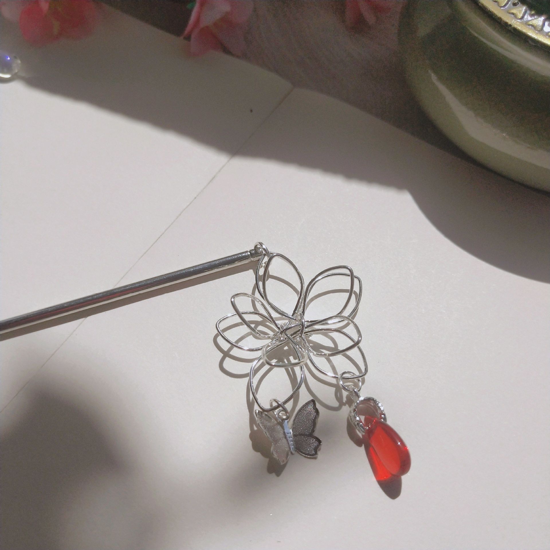 Tian Guan Ci Fu Hairpin Hair Clip Women Tassel Butterfly Flower Trendy Hua Cheng Xie Lian Chain Pendant Girls Hair Jewelry