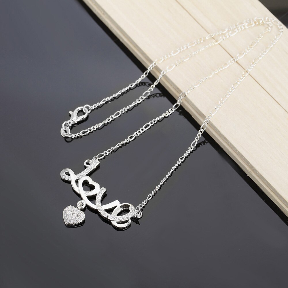 Collar de plata 925 con forma de corazón, para mujer, boda, de joyería