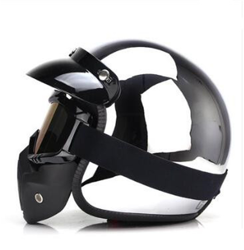 Open Face Motorcycle Helmet Vintage Kask Capacete Chrome Silver Retro Casque Mirror Pilot Jet Moto 3/4 Half Casco: with mask / XXL