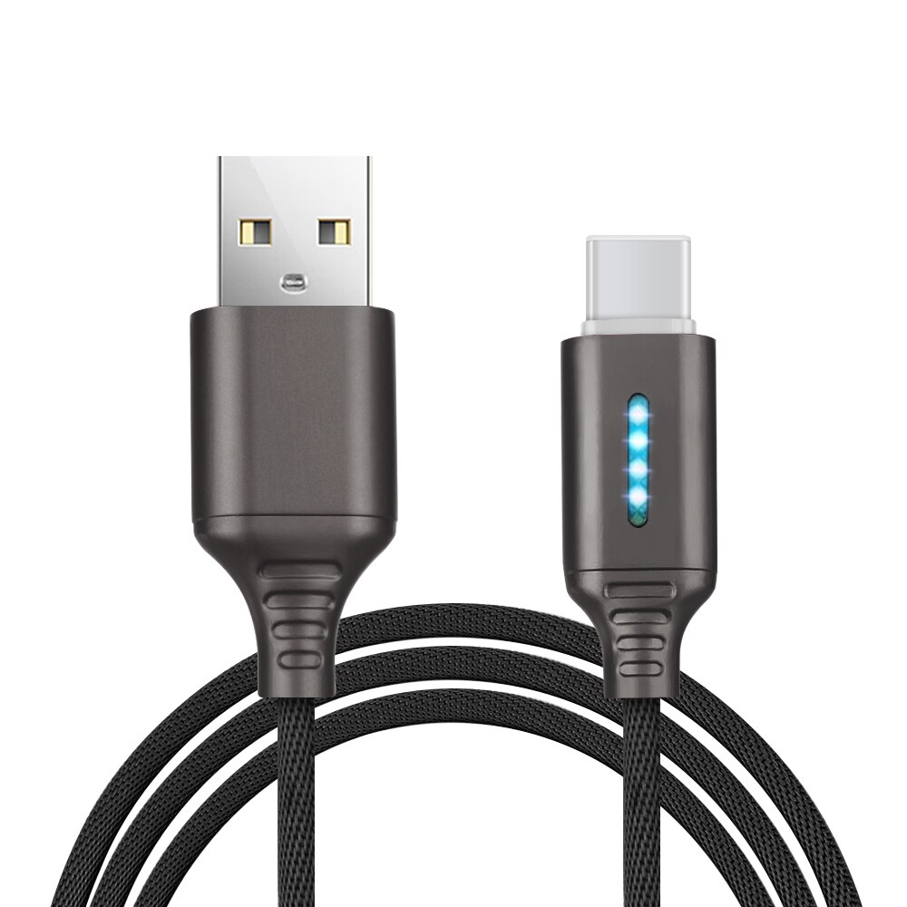 1PC 1m USB Charging Data Sync Nylon Cable Safety Protection Updated Auto Cut-off Disconnect Led Light USB Accessories: Type-C black