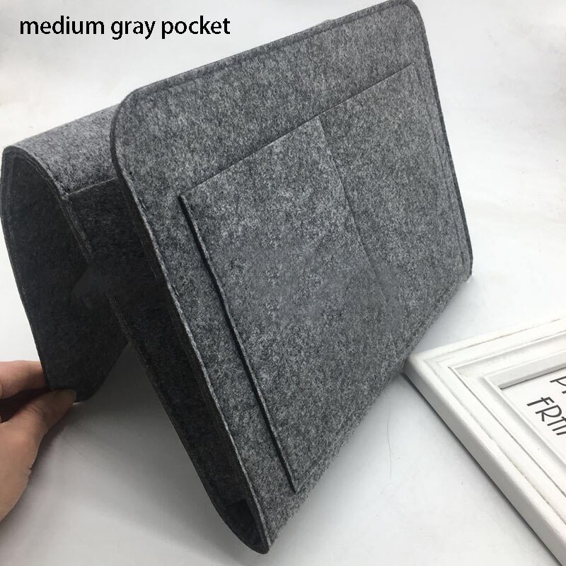 Bed Hanging Bag Pure Clor Mattress Holder Bag 27*7*22CM Hanging Type 1Pcs Felt Bedside Caddy Bedroom Organiser Storage Dispenser: medium gray pocket