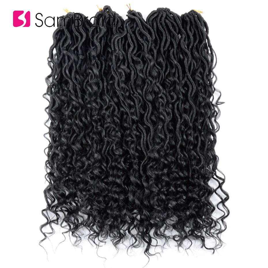 Sambraid 18 tommer faux curly locs hæklet hår syntetisk fletning hair extensions curly locs hæklede fletninger til kvinder sort