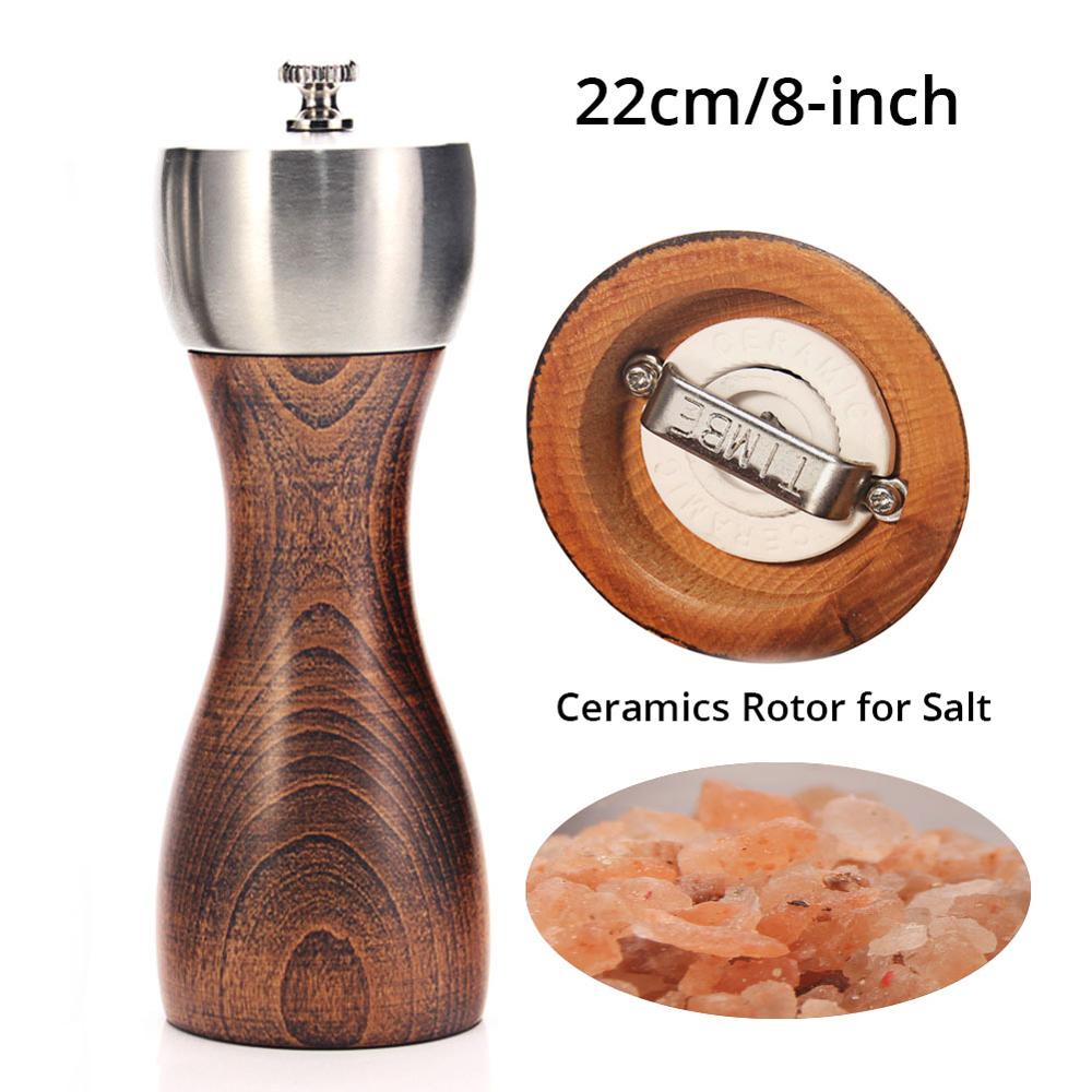 Wood Salt and Pepper Grinder - Wooden Mills, Gourmet Precision Mechanisms and Premium Sea Salt &amp; Peppercorns: 8in for salt