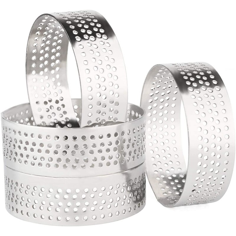 10Pcs 4.5cm Round Stainless Perforated Seamless Tart Ring Quiche Ring Tart Pan Pie Tart Ring with Hole Tart Shell Ring