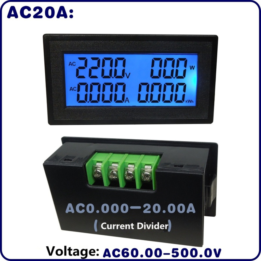 LCD Digital Multimeter AC 500V 20A 100A Frequency 45-65Hz Power Factor Meter Power Monitor