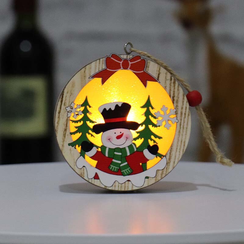 Kerstversiering Kerstboom Houten Gloeiende Vijfpuntige Ster Oude Man Sneeuwpop Herten Scène Decoratie Kerst Cadeau: 1