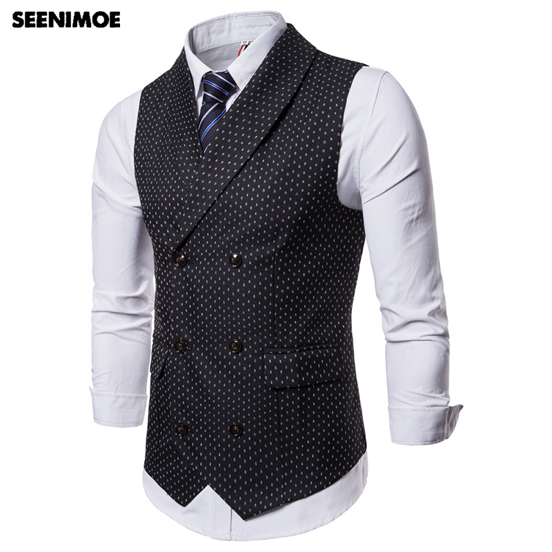 Seenimoe Mens formell Blazer westen lässig Zweireiher V-ausschnitt M-4XL Männlichen England Stil Gedruckt lässig Blazer Westen