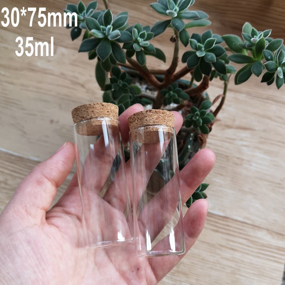 Tubos de ensayo de vidrio con tapones de corcho, frascos de deseos, botellas de almacenamiento para laboratorio o de decoración, 35ml, 30x75mm, 10 unids/lote