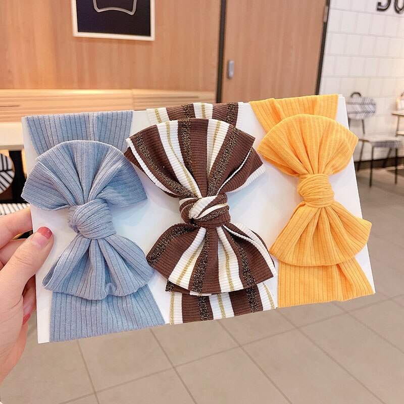 3 Pcs/Set Striped Newborn Baby Headbands Solid Color Soft Elastic Baby Hairbands Headwear Baby Hair Accessories: 02