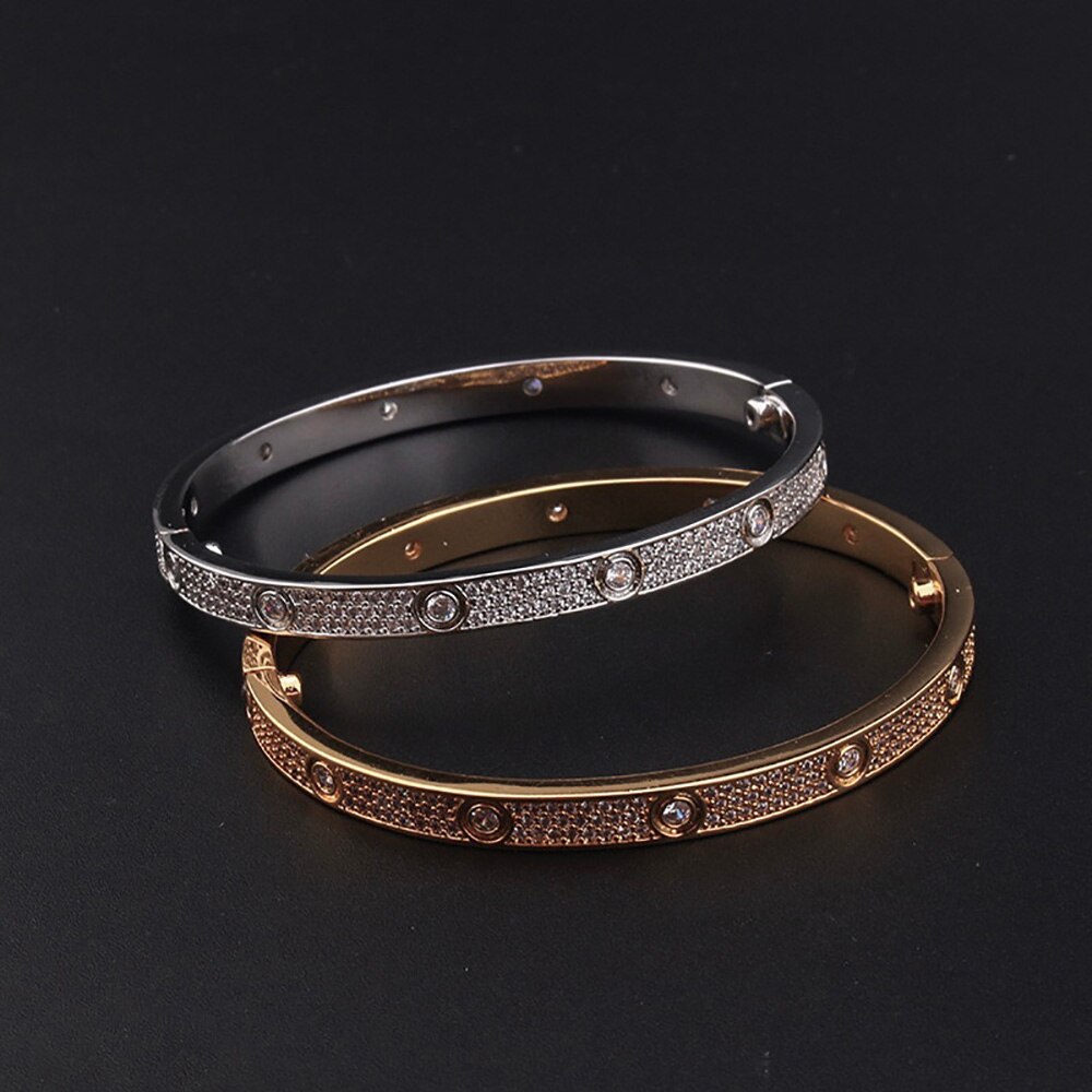 Mærke produkter skrue luksus til kvinder mænd armbånd zirkon indlagt guld fest stil par armbånd