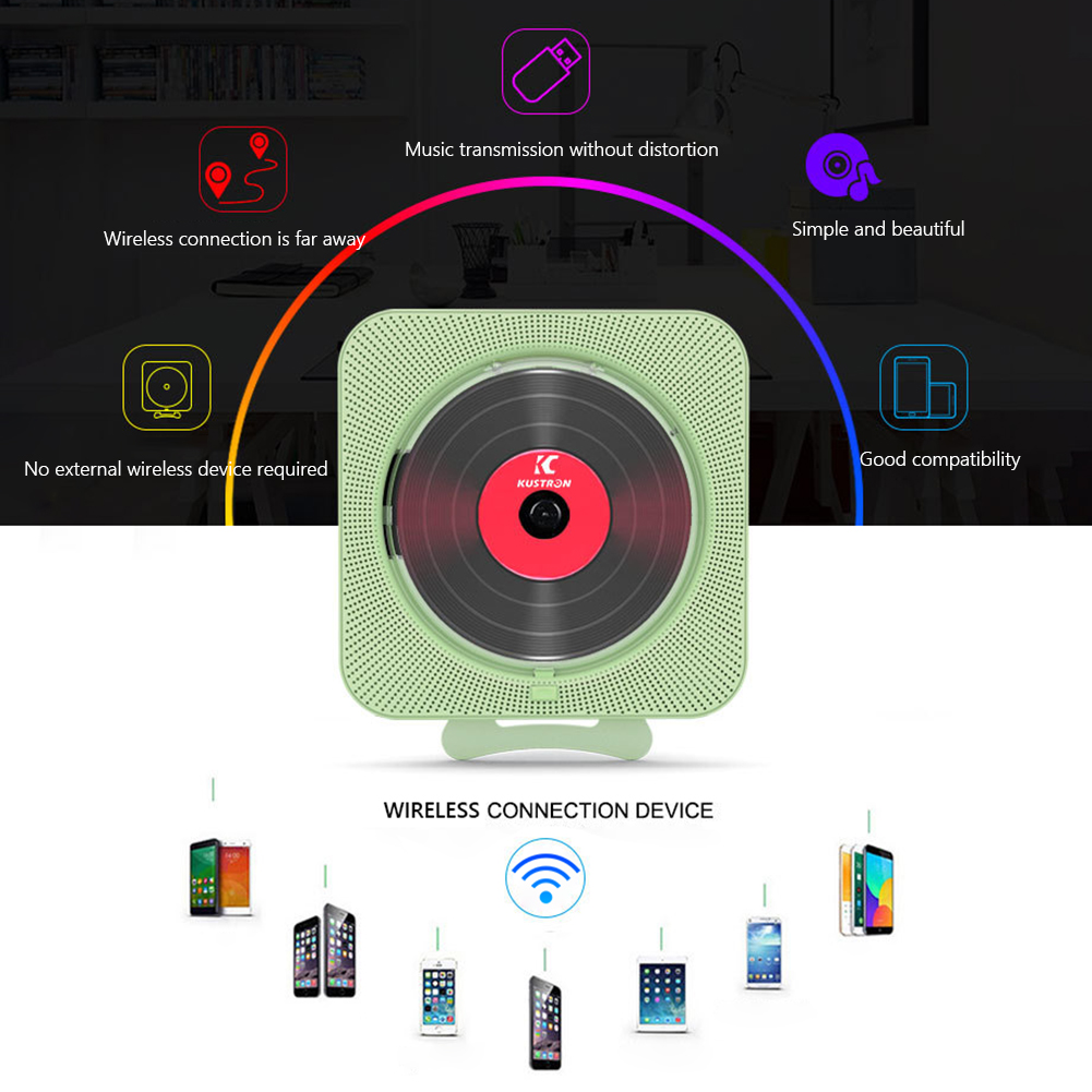 Wand Montiert CD Player Surround Sound FM Radio Bluetooth USB MP3 Disk Tragbare CD Musik Player Fernbedienung Stereo Lautsprecher