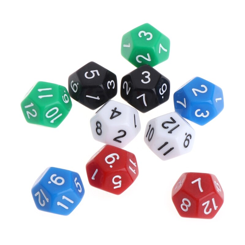 10pcs Multicolor Game Accessorie 12 Sided Acrylic Number Dice Drinking Dide