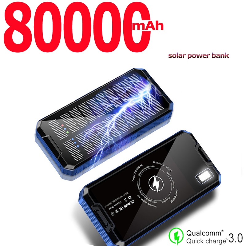 Drahtlose Solar- Energie Bank 80000mah Tragbare Externe Ladegerät Schnelle Ladung LED Externe Batterie für Iphone Xiaomi Clever Telefon