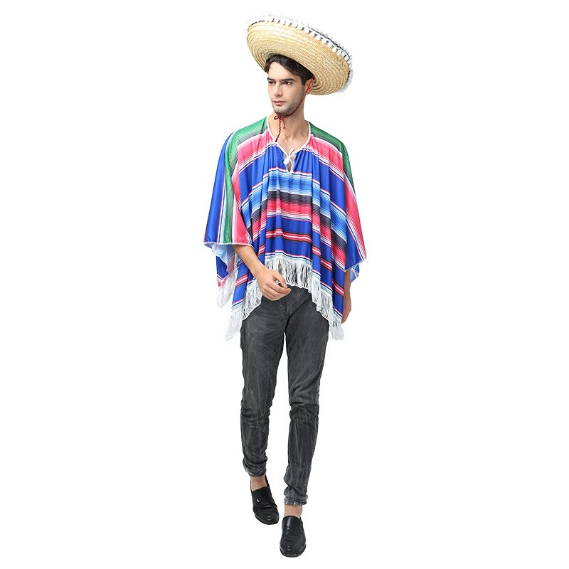 Men's Halloween Mexican Cloak Mexico Costume Mexican Fancy Dress Cape Party Costume for Party Mexico Costumes Cosplay: Adult Blue