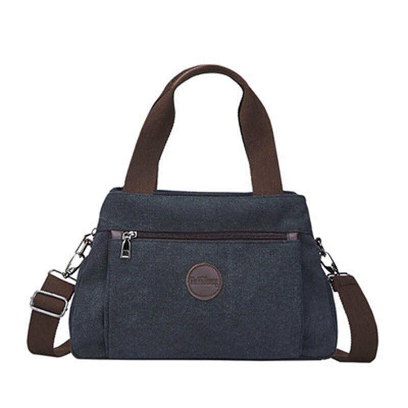 Bolso de mano Vintage para mujer, bandolera informal Lisa para niña, bolsos de lona para mujer, bolsos de un solo hombro, bolsos multibolsillos para mujer: black