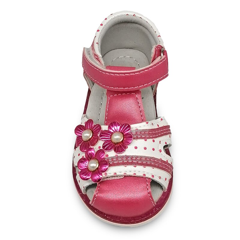 Sandalias ortopédicas para niña, zapatos antideslizantes con flores de perlas, cuero PU, 13-16cm de interior: hot  pink / 6,5