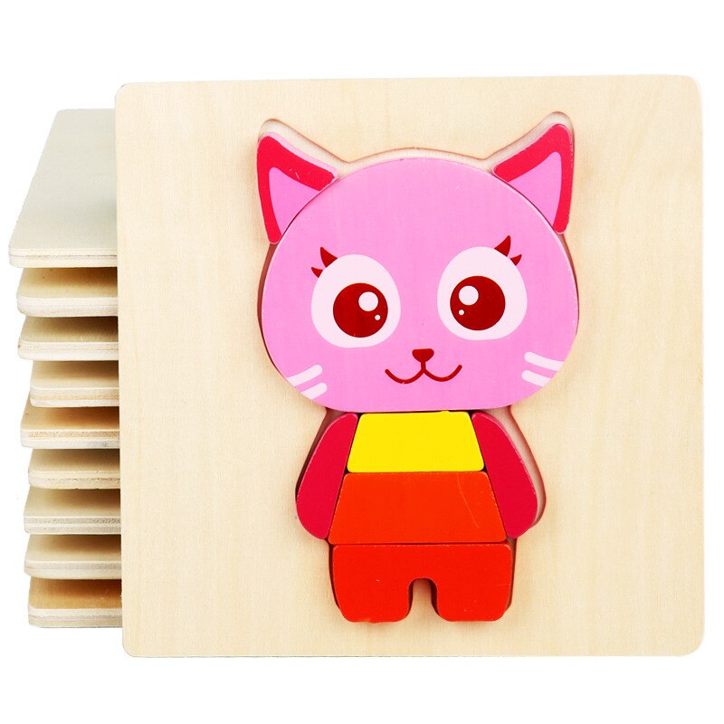 Baby Toys Wooden 3D Puzzle Cartoon Animal Intelligence Kids Early Educational Brain Teaser Children Learning Jigsaw Toys