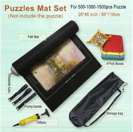 Puzzles Mat Jigsaw Roll Felt Mat Play Mat Large For Up To 3000 Pieces Puzzle Accessories Portable Travel Crawling Mat Baby Toys: 1500pcs set black