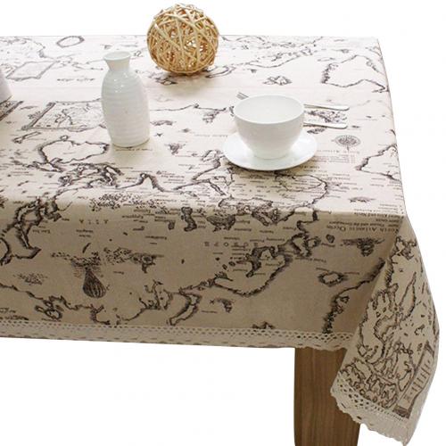 Table Cloth World Map Lace Tablecloth Decorative Table Cloth Linen Table Cover: 140 200cm