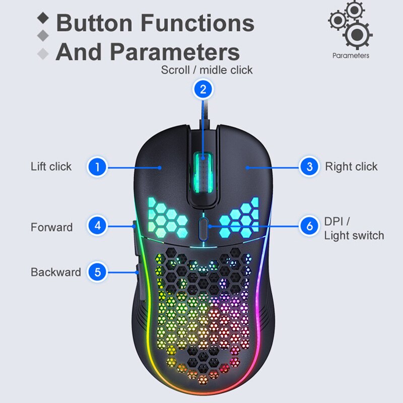 Lightweight RGB Gaming Mouse 4000DPI Honeycomb Shell Mouse Ergonomic Mice with Ultra Weave Cable for Computer Gamer PC Desktop
