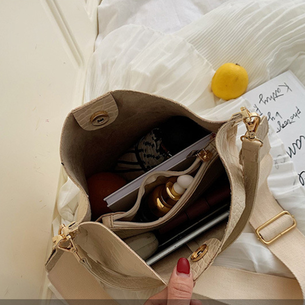 TTOU Frauen Eimer Tasche Große Kapazität Pu Leder Casual Schnalle Geldbörse Handtasche Schulter Crossbody Krokodil Retro Vintage Daypack