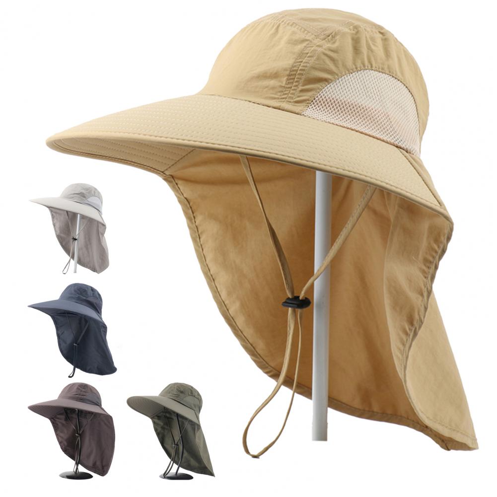 Summer Sun Hat Men Women Cotton Boonie Hat with Neck Flap Outdoor UV Protection Large Wide Brim Hiking Fishing Safari Bucket Hat