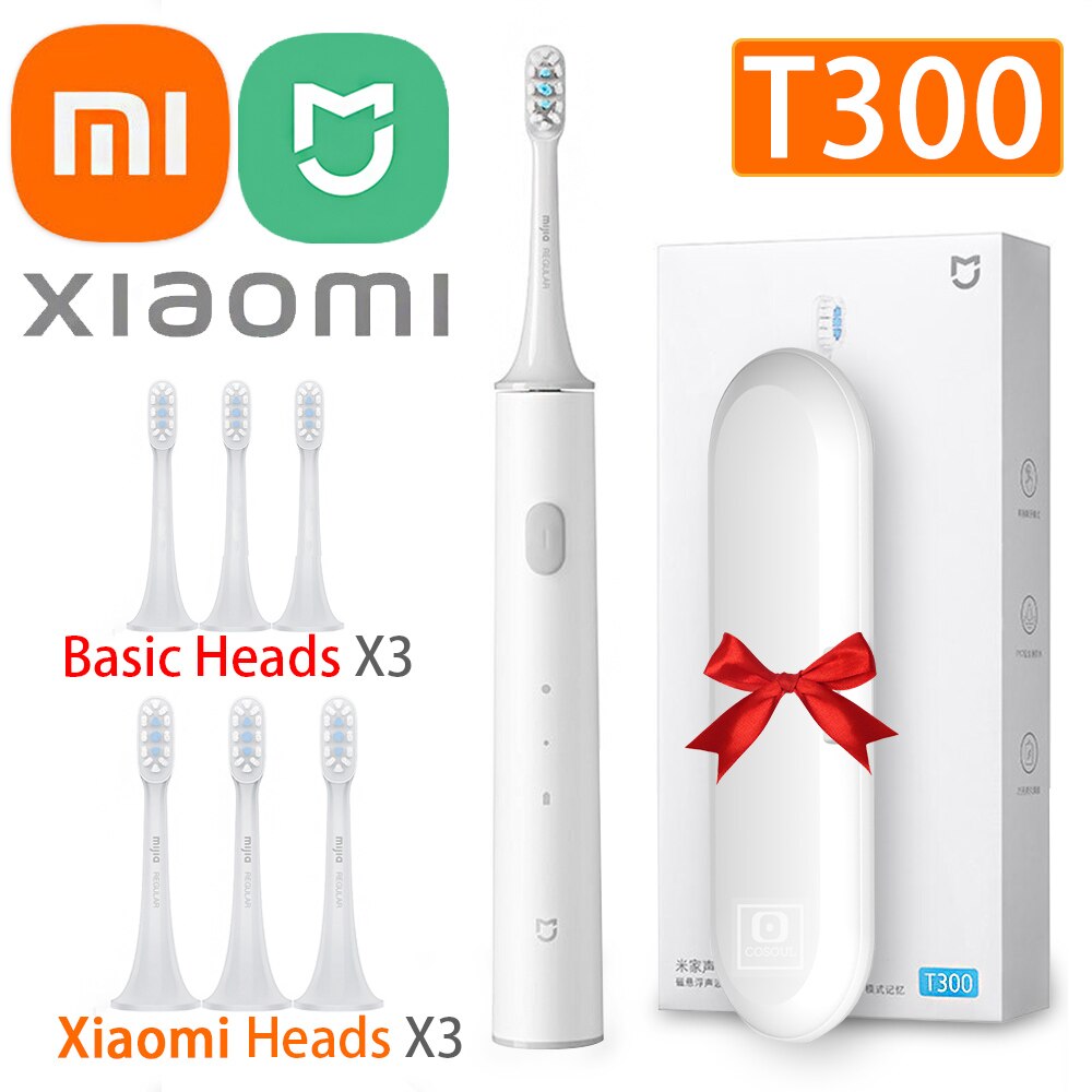 Xiaomi Toothbrush T300 MIJIA Electric Toothbrush Sonic Tooth Brush Heads Mi Smart USB Rechargeable Waterproof Ultrasonic: Xiaomi T300 6 Heads