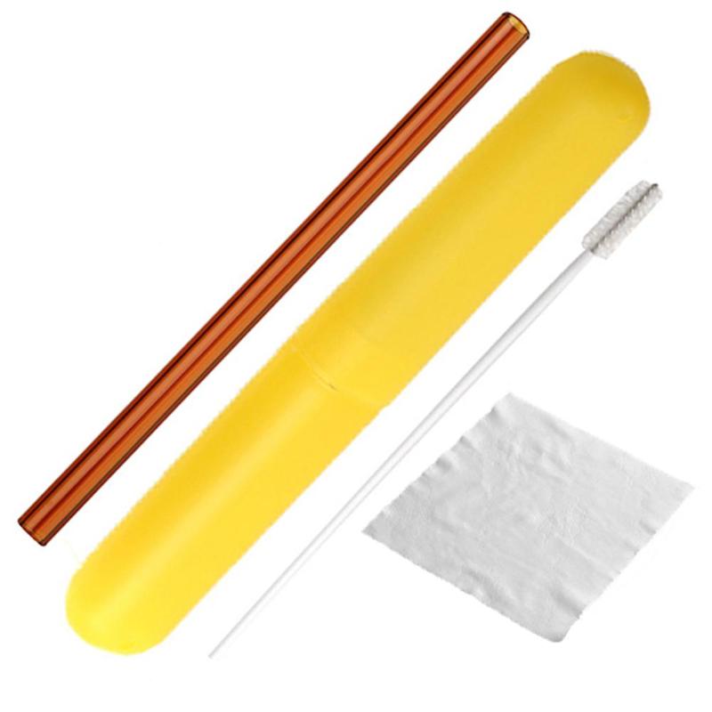 1 Juego de pajitas de vidrio reutilizables, pajilla recta reutilizable, Pajita para beber con cepillo de limpieza y paño de limpieza para bebidas frías y calientes: 02