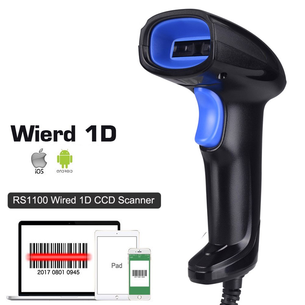 Handheld USB wired Bar Code Reader Plug en Play 1D CCD Barcode Scanner met scherm scan voor supermarkt Restaurant Express