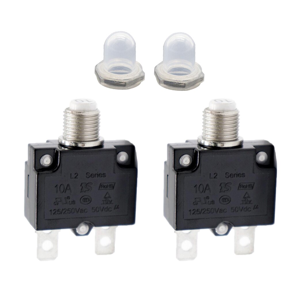 2x Circuit Breaker 10AMP Push Button Resettable Thermal Panel Mount AC 125/250V