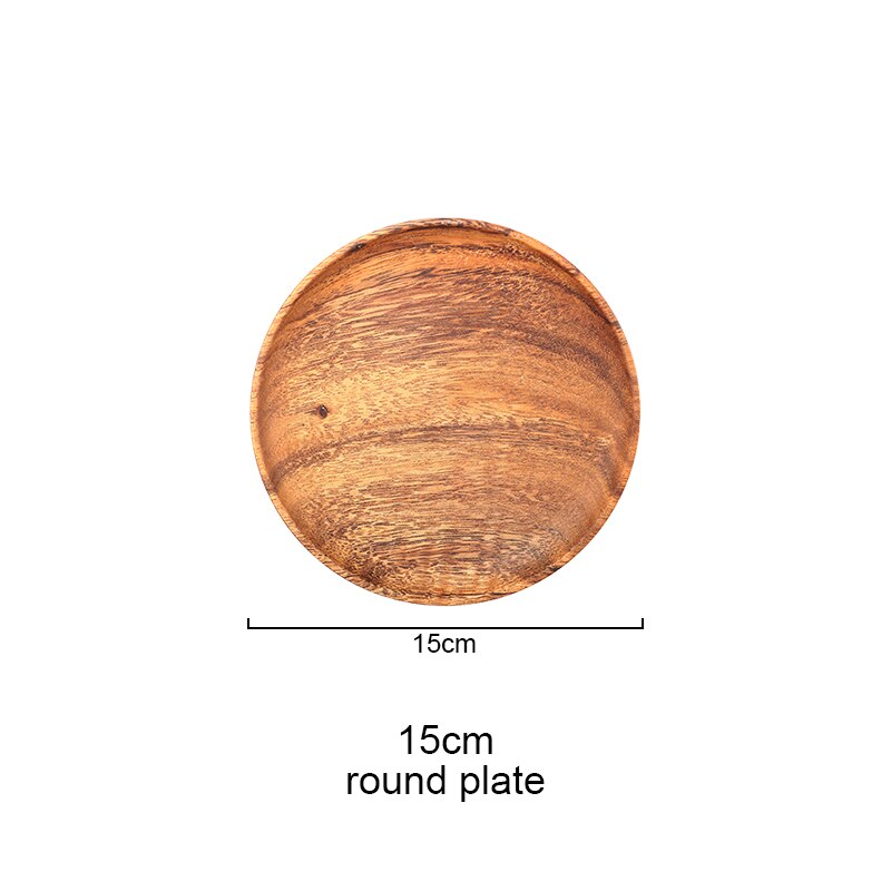 Wooden Tray Dinner Plate Acacia Food Dessert Tea Plate Round Square Rectangle: round 15cm