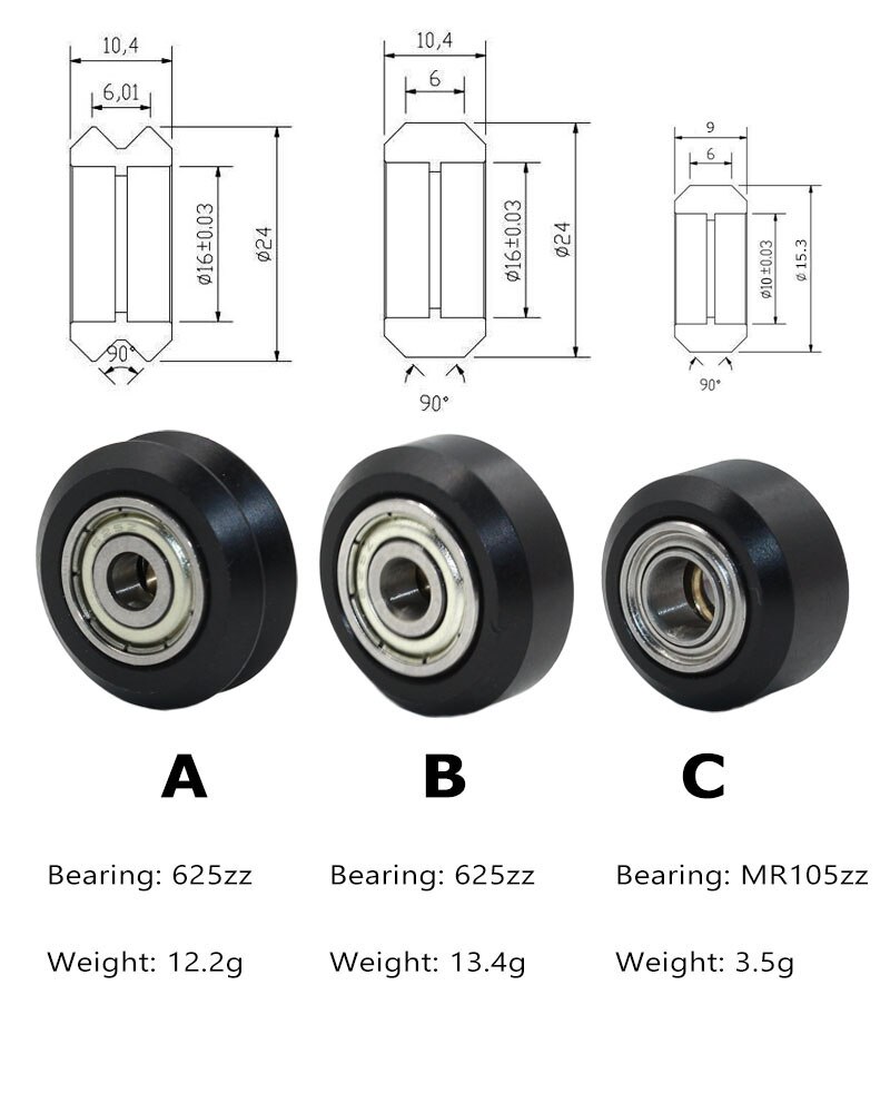 10pcs CNC Openbuilds Plastic wheel POM with 625zz MR105zz Idler Pulley Gear Passive Round Wheel Perlin Wheel V type for V-Slot