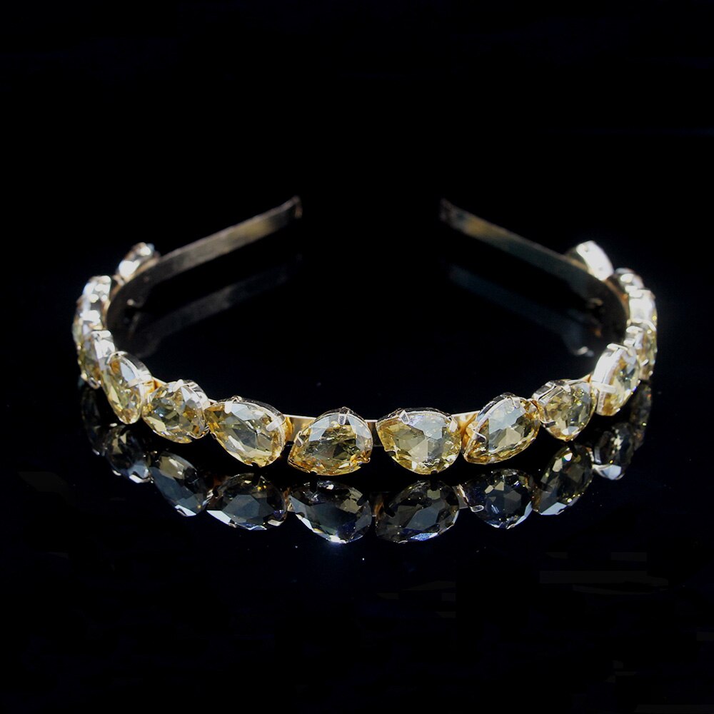 Ainameisi luksus rhinestone hårbånd vand fuld krystal tiaraer trendy pandebånd brude krone hår tilbehør smykker: Brun