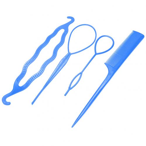 4Pcs Braid Ponytail Bun Maker Comb DIY Hairdressing Accessory Hair Styling Set: Blue