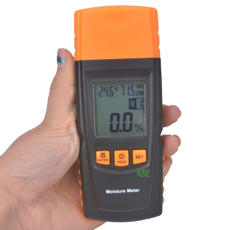 Digital LCD Display Wood Moisture Meter Gauge Humidity Tester Timber Damp Detector Hygrometer 4 Moisture level Data hold GM610