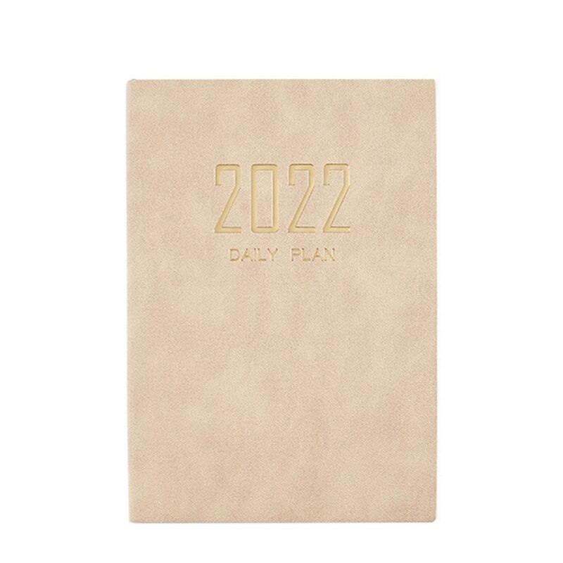 2022 PU Planner Schedule A5 Daily Planner Hourly Timetable Dated Ruled Daily Pages Ribbon Bookmark for Office Women Men: Beige