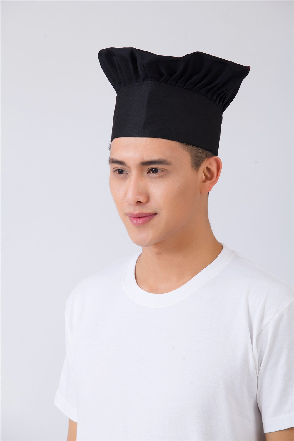 Men Women Adult Food Service Chef Cook Fold Hat Cafe Restaurant Hotel Bakery BBQ Kitchen Workwear Cap: Black