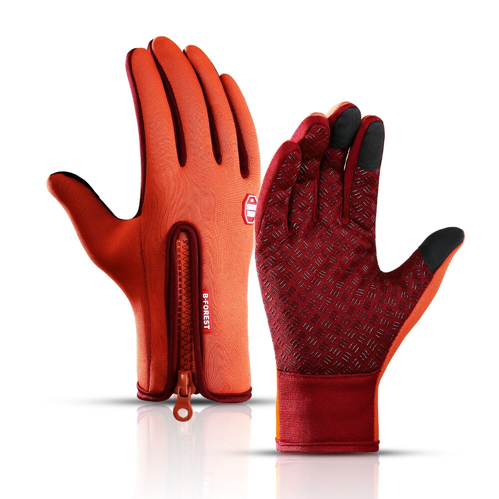 Gants noirs imperméables et coordonnants pour homme et femme, mitaines chaudes, coupe-vent, écran tactile, sport, pêche, ski, vélo, cyclisme, hiver: Orange / M