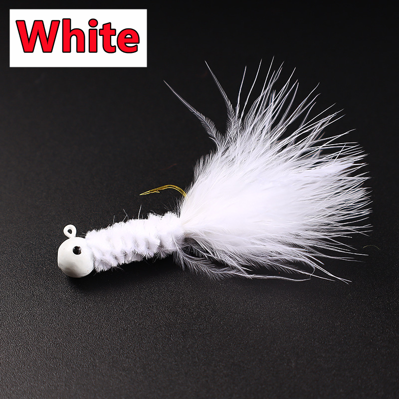 5 pièces leurre de pêche plume métal gabarit tête crochet pêche marabout leurre pour doré Panfish Sunfish Bluegill perche Swimbait: 11 / WHITE