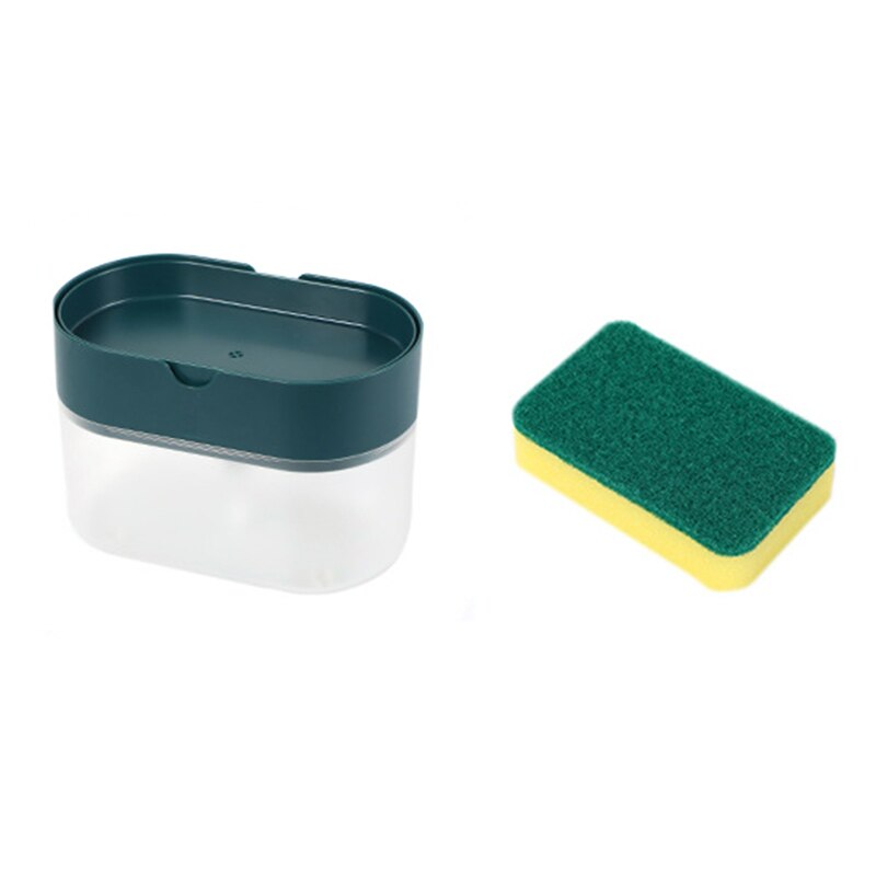 2 In 1 Kitchen Hand Press Soap Lye Soap Storage Box Pump Soap Press Dispenser Box Detergent Filling Injector Sponge Automatic: green