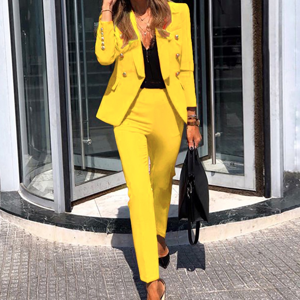 Elegante Blazers Twee Delige Set Vrouwen Notched Lange Mouwen Blazers Jas + Potlood Broek Office Business Trainingspak Outfits