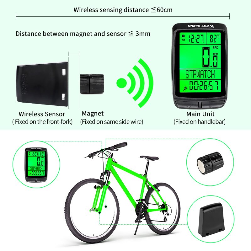 Wireless Bicycle Computer LED Backlight 5 Languages Bike Stopwatch Cycling Speedometer 2.36 inch Waterproof MTB Odometer