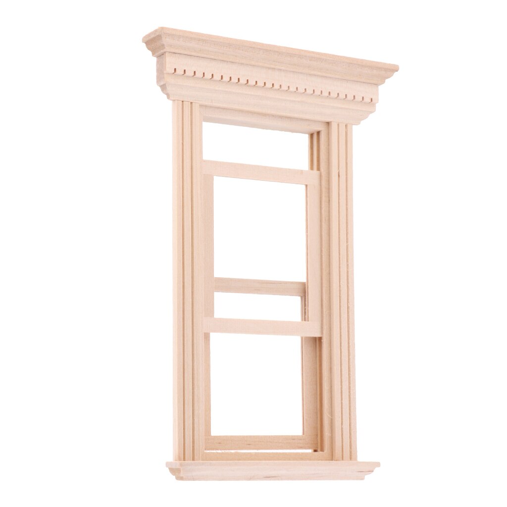 4 Set Dollhouse Furniture Wooden Unpainted 1 12 Scale Movable Sash Window Model (with Frame Parts), Room Garden DIY Decoration