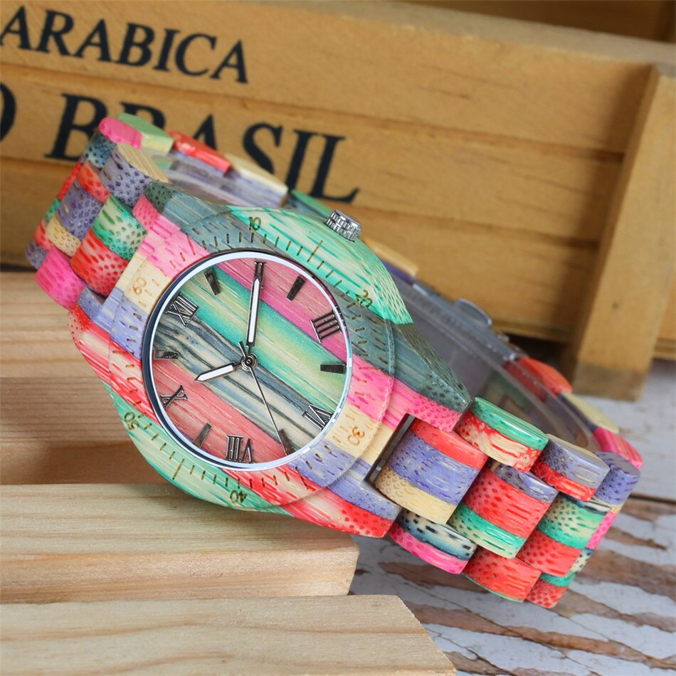 Coloré bambou bois amant montres Quartz pleine montre en bois Chic bois naturel Couple bracelet montre-bracelet