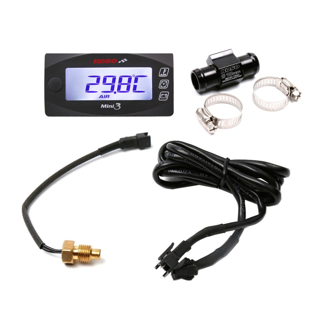 KOSO-medidor Digital Mini 3 en 1 con pantalla LED, voltímetro, termómetro, temperatura del agua, Universal, para motocicleta