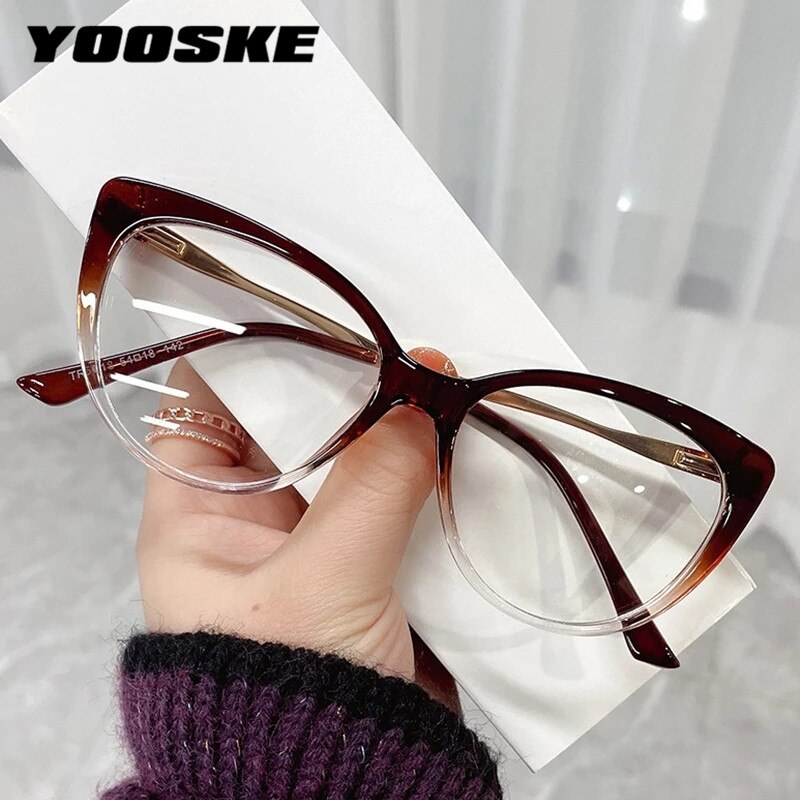 YOOSKE Anti Blue Light Glasses Women Retro Cat Eye Glasses TR90 Metal Spring Leg Optical Glass can be Equipped with Myopia Lens